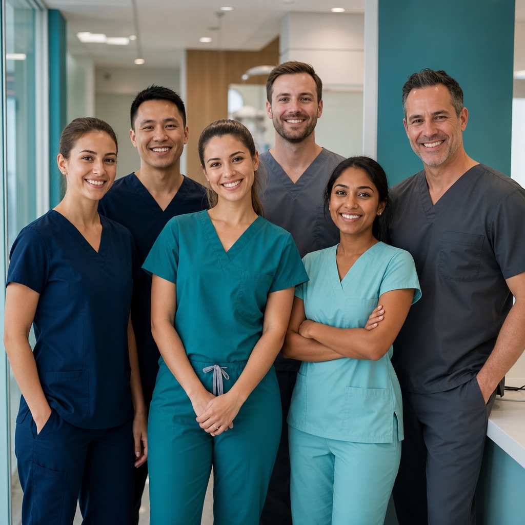 Friendly Smile Crafters dental team in scrubs at the clinic in Tijuana